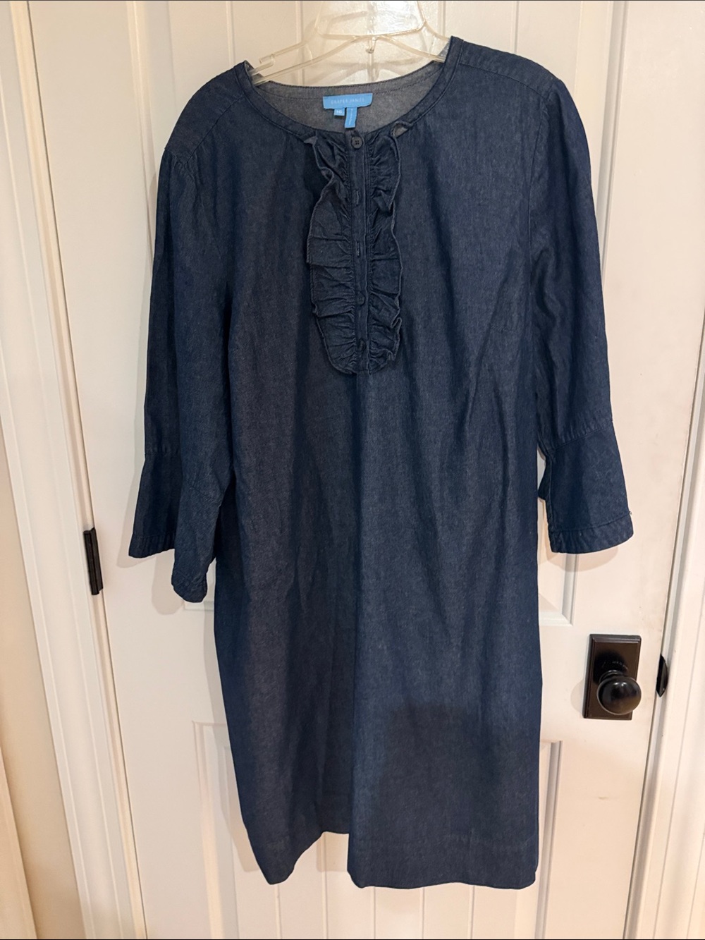 Draper James Dark Navy Chambray Ruffle Shift Dress
